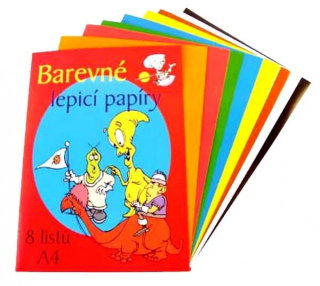 Barevné papíry lepící A4 - 8 ks